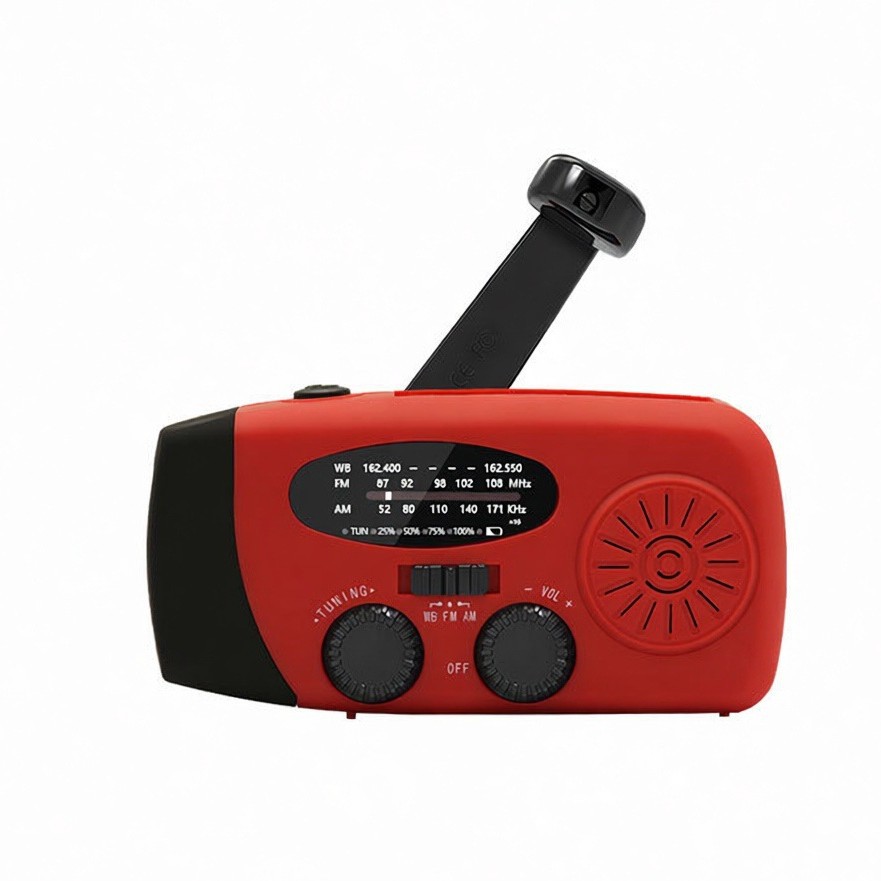 Hand‑crank powered solar emergency radio: three‑band FM/AM/WB, multi‑function disaster‑preparedness radio
