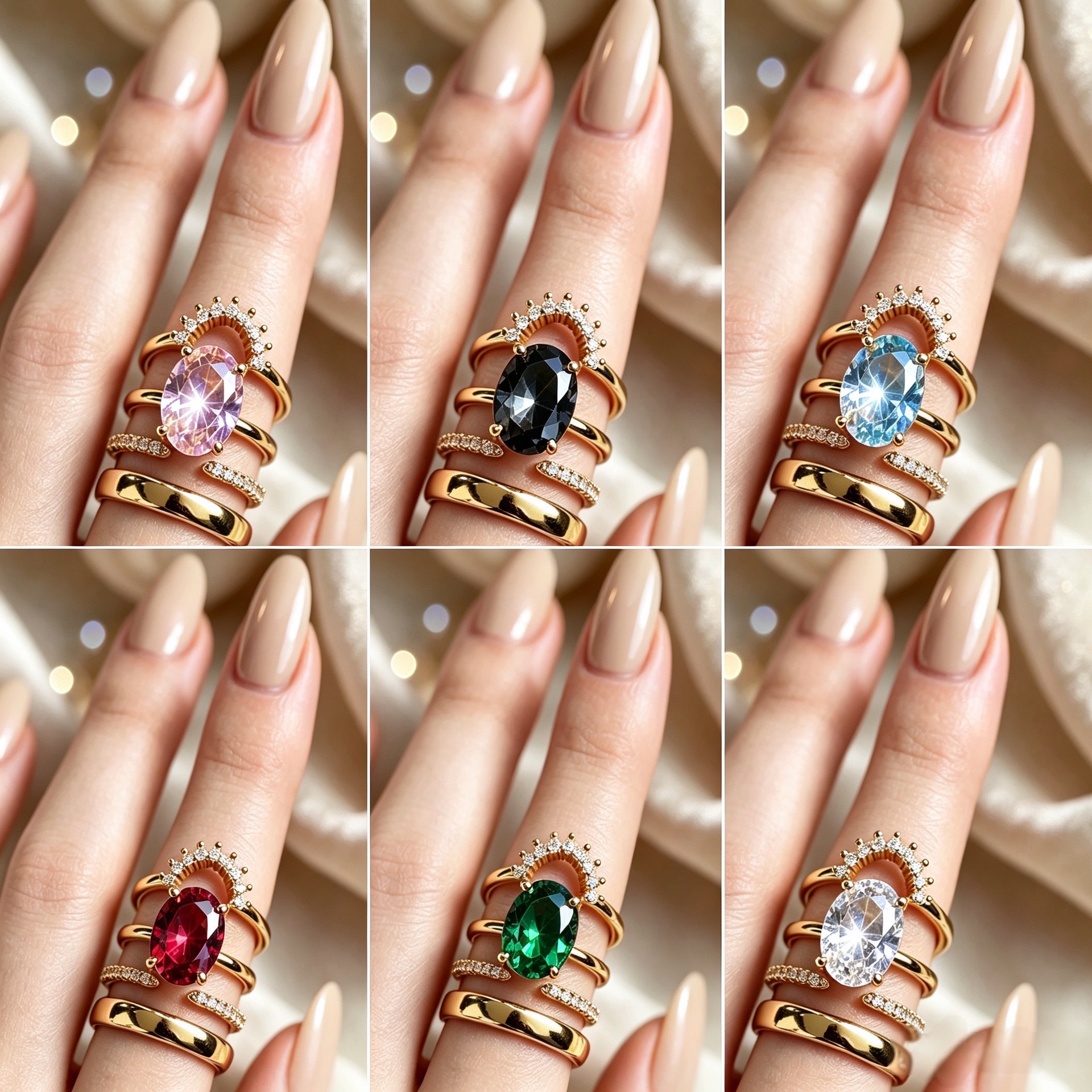 European and American cross-border e-commerce stackable sparkling diamond rings, open-ended row-set zirconia index finger ring sets—high-end zirconia rings