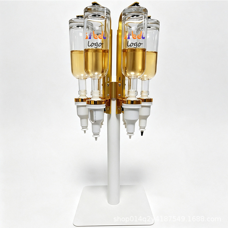 Free shipping, in stock: Gold Perfume Dispenser—6-bottle quantitative liquid rotating perfume dispenser stand
