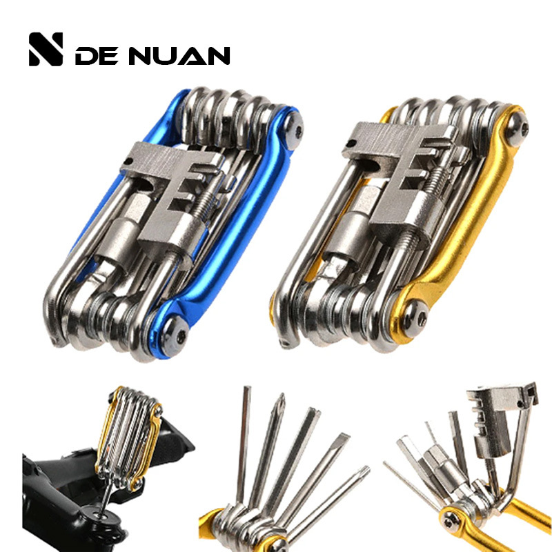 Bicycle Repair Tool Set, 11-in-1 Chain Cutter, Tire Patching, Portable Mountain and Road Bike Repair Kit
