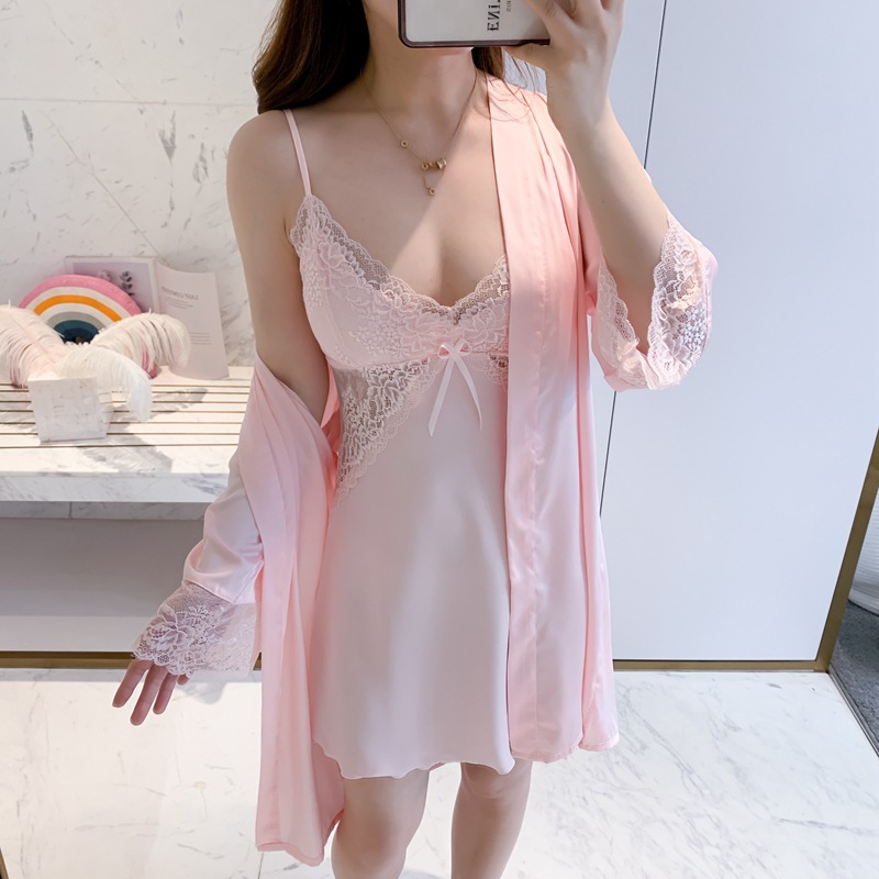 Spring new women’s sexy pajamas, silk loungewear, camisole nightdress two-piece set; dropshipping and wholesale, item no. 2801.