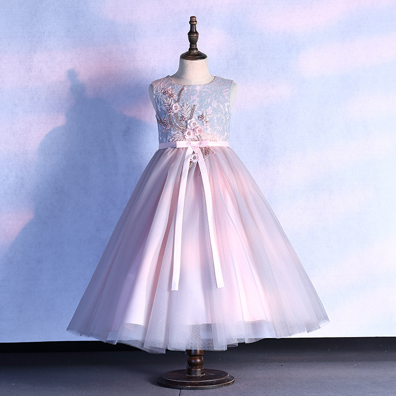 Cross-border best-selling girls’ gradient mesh skirt, lace-embroidered princess dress, birthday flower girl’s party gown, little princess style