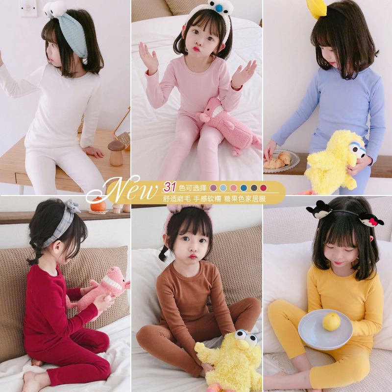 Class A Children’s Pajama Set, Girls’ Autumn/Winter Brushed Thermal Underwear Set, Long-Sleeved Cotton Homewear for Toddlers and Baby Boys