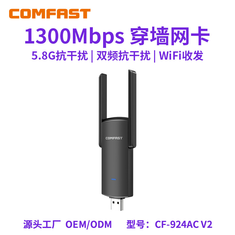 COMFAST CF-924AC V2 Wireless Network Card, Gigabit Dual-Band 1300M Wi‑Fi Receiver and Transmitter for Computers