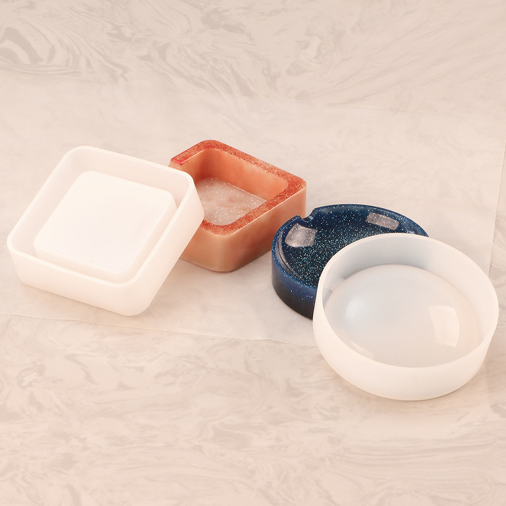 Crystal epoxy DIY square round ashtray silicone mold, aromatherapy plaster concrete mold