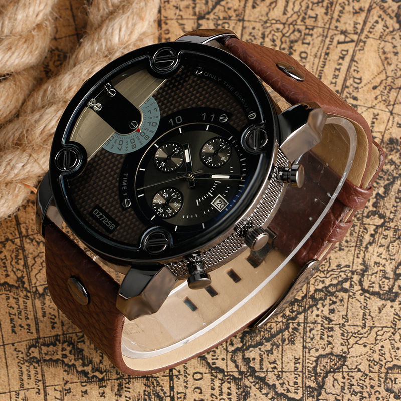DZ men's watches Fashion large dial European and American style steel band watch movement Belt quartz watch