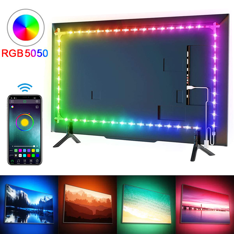 LED strip light, 5V, 5050 RGB, with three-button mini TV background lighting strip, bare board, non-waterproof; 24-button remote control ambient lighting.
