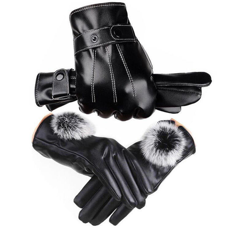 Men's and women's touch-screen leather gloves for winter warmth, waterproofing, windproofing, and thick padding for outdoor motorcycle riding