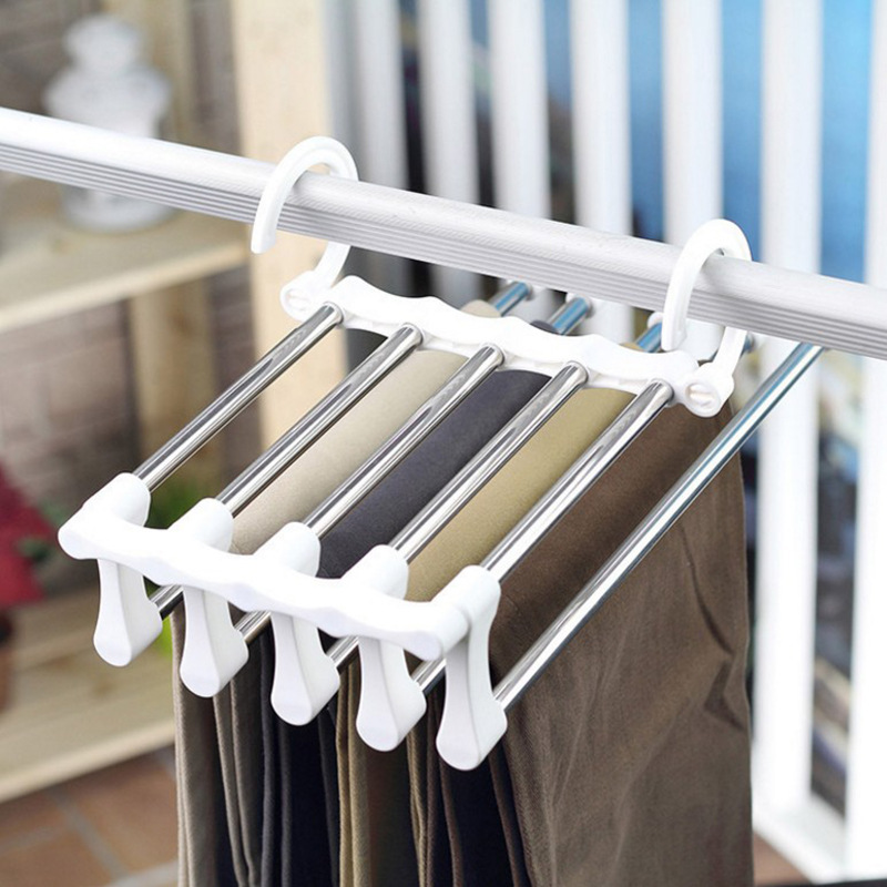 Multi-functional pants and clothing rack, household foldable magic pants rack, multi-layer telescopic pants clip hanger—wardrobe storage marvel.