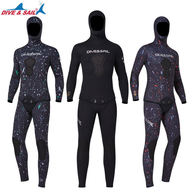 Professional fishing suit CR3/5/7mm free-diving outdoor camouflage hooded thermal two-piece fishing wetsuit