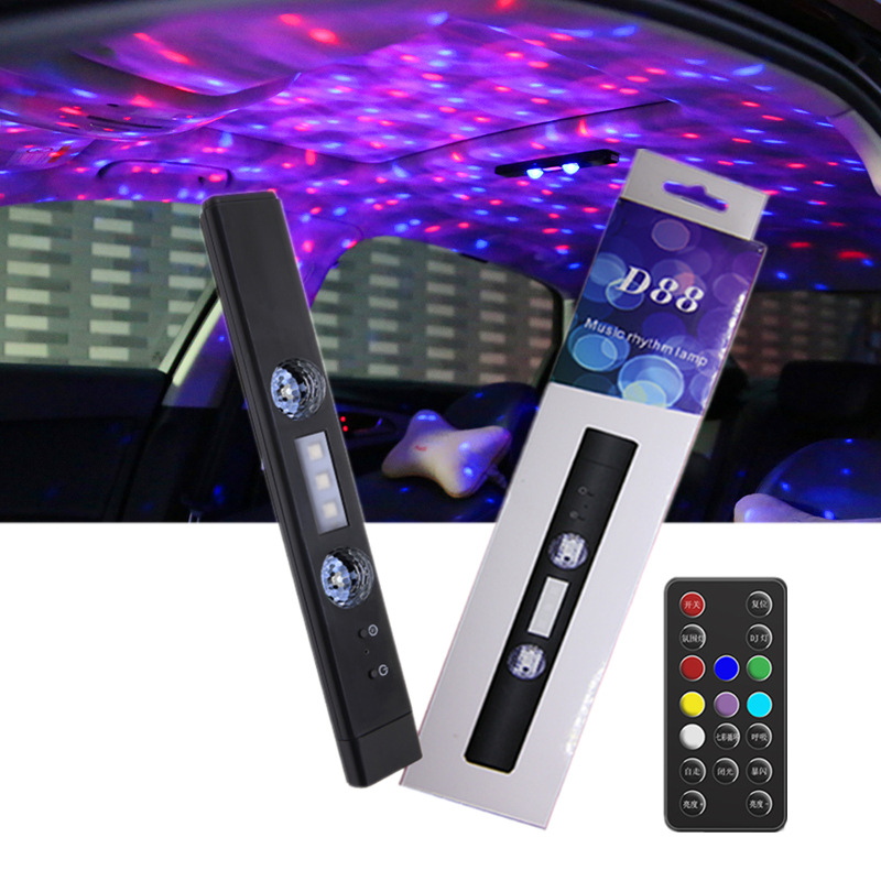 Cross-border starry sky projection lamp, USB-charging remote-controlled car colorful decorative interior disco party DJ atmosphere light