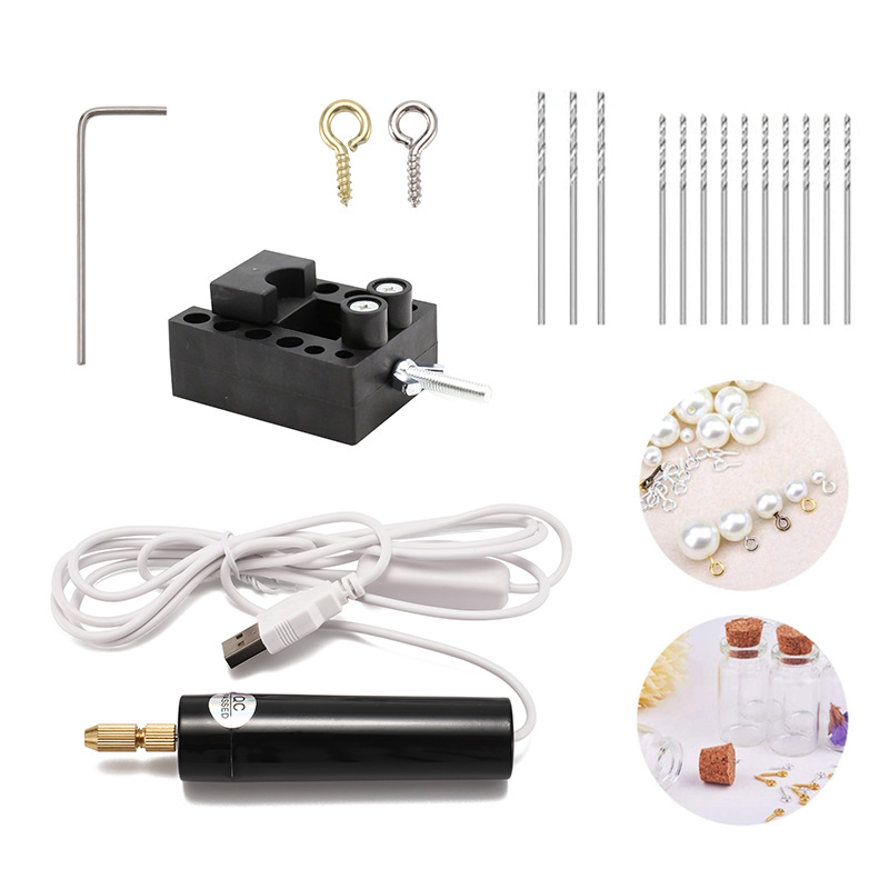 5V black USB mini handheld electric drill, acrylic pearl hole-punching machine, model figurine pendant hole‑punching tool