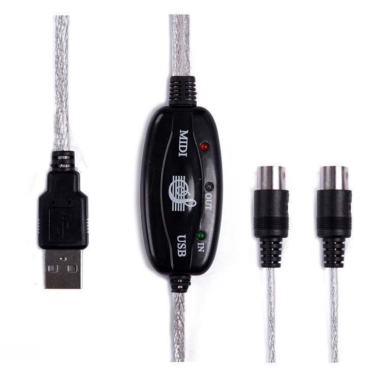 USB-to-MIDI cable compatible with electronic drums, Yamaha electronic pianos, and music editing; five-pin, five-conductor MIDI cable