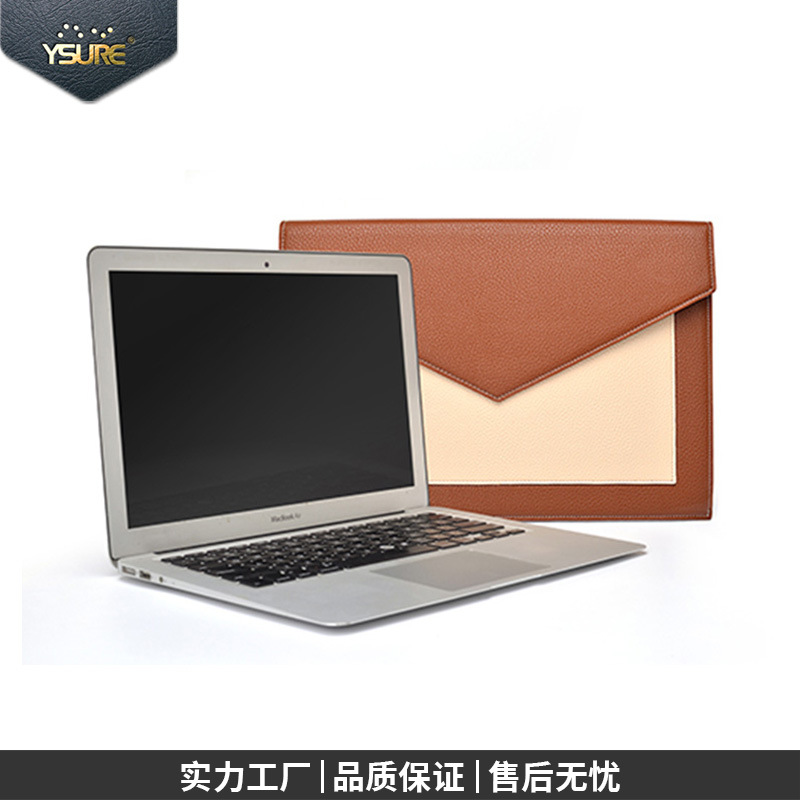 Apple laptop sleeve made of genuine leather, waterproof protective case suitable for MacBook; available for wholesale with customizable logo printing and storage options.