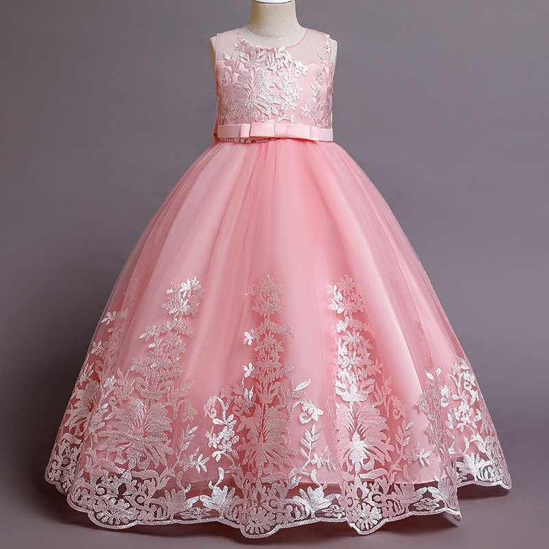New autumn/winter European and American long formal dress for girls: children’s wedding gown, hosting and piano performance outfit, cross-border princess dress—ready stock for girls’ clothing