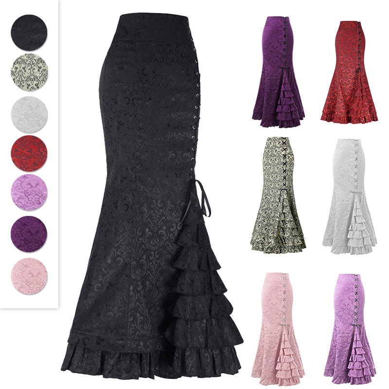Factory wholesale cross-border Halloween dark gothic black big yard baggy half-bodied big swinging fish tail girl