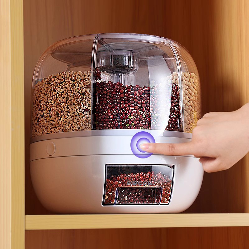 Multi-Compartment Rotating Rice Storage Container for Grains and Legumes—Home Use, Insect-Proof, Moisture-Proof, Airtight Rice Storage Bin, Plastic Rice Jar