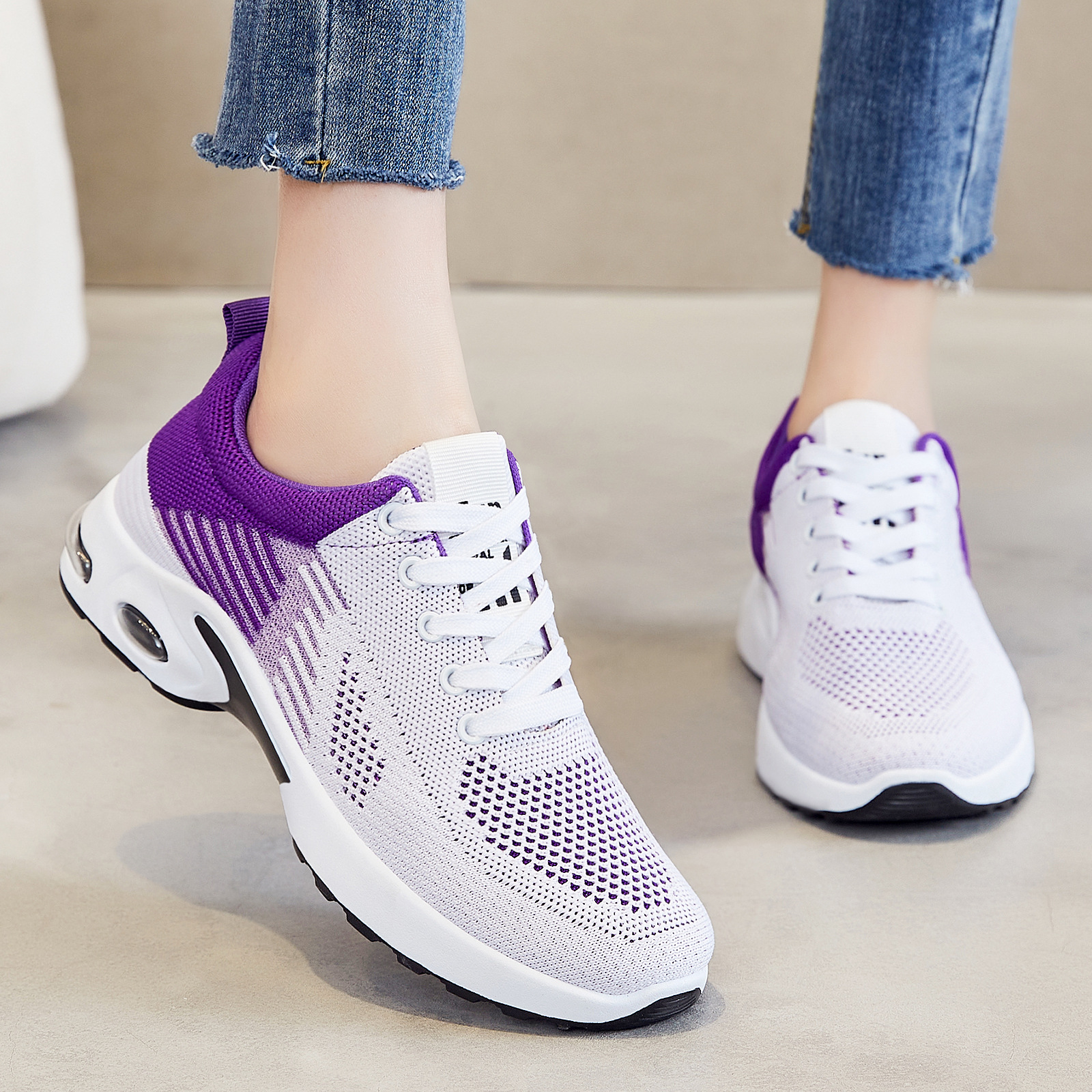 Women's sports shoes, new summer style, mesh upper, flyknit breathable women's shoes, popular fashionable casual shoes, cross-border running shoes for ladies