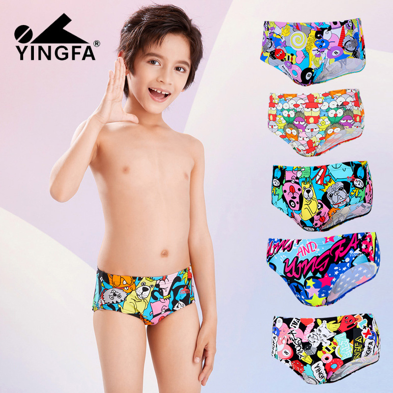 Yingfa swim trunks: men’s tight, quick‑drying briefs; children’s and adult’s pool‑specific competition swim trunks.