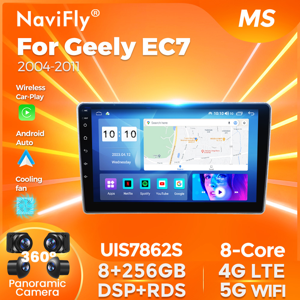 Compatible with Geely EC7 models from 2004 to 2011: in-car multimedia system with large screen, Android, Bluetooth, and rearview navigation.