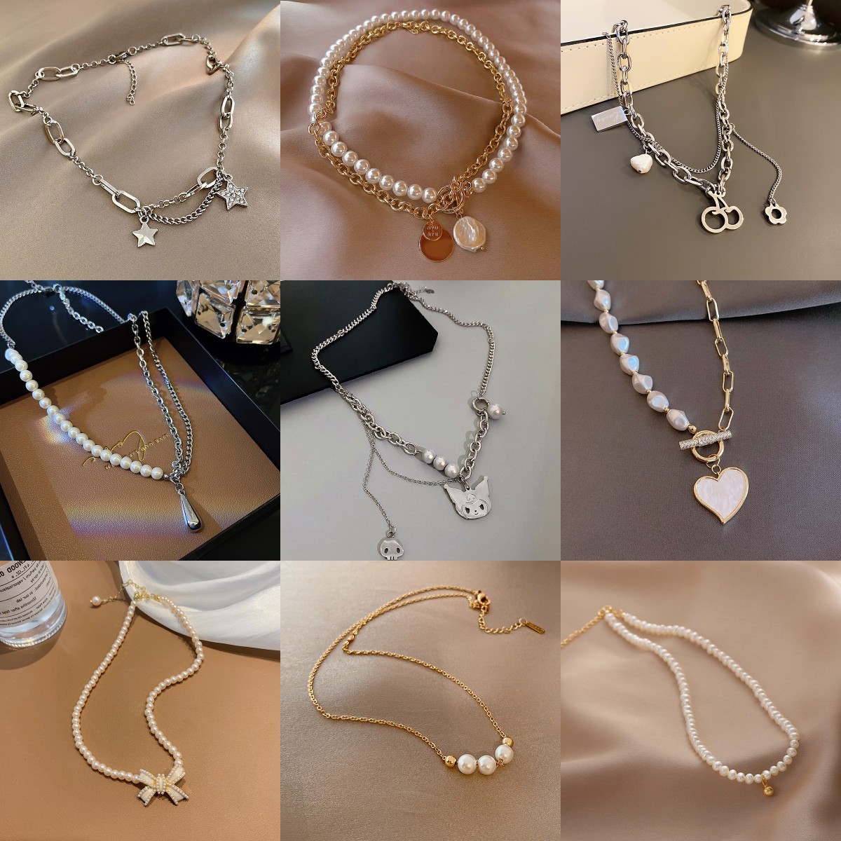 Korean necklace for women, niche Instagram-style collarbone chain, elegant pearl choker with heart-shaped pendant, color-retaining jewelry wholesale