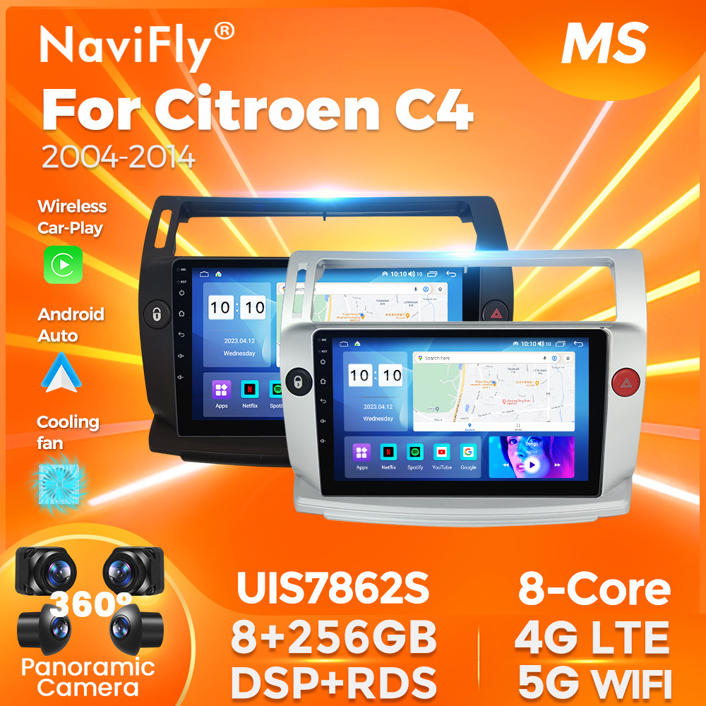 Compatible with Citroën C4 (2004–2014), Android‑based in‑car multimedia system with Bluetooth, CarPlay, and navigation