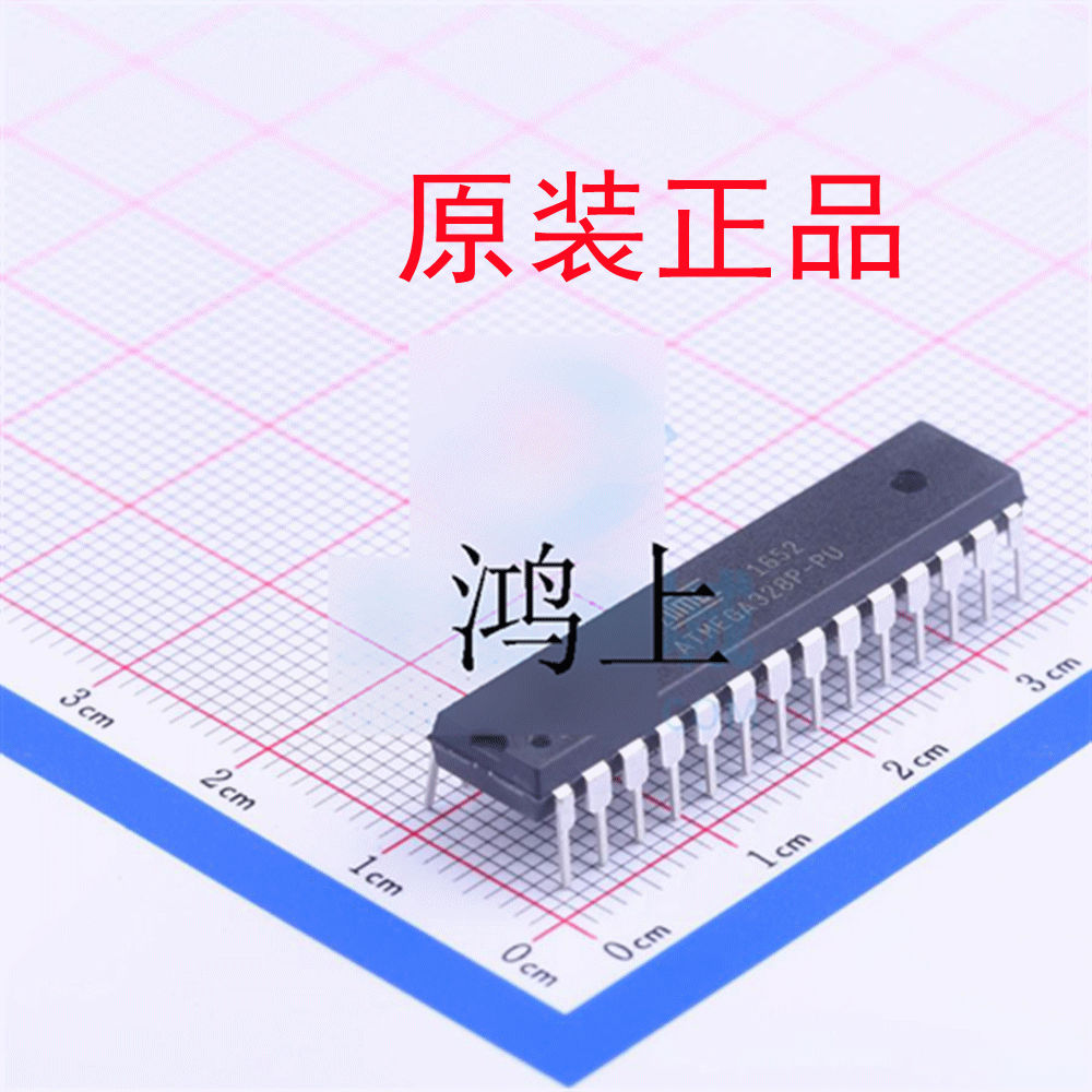 Original genuine, through-hole ATMEGA328P-PU, 8-bit AVR microcontroller, 32K flash memory, DIP-28 package