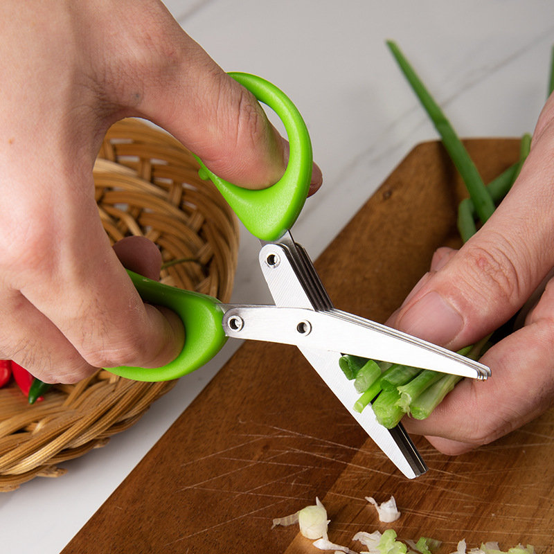 Stainless Steel Scallion Cutter, Multi-Layer Kitchen Multi-Function Five-Layer Spice and Ingredient Cutter, Suitable for Baby Food and Cilantro, with Labeling Capability