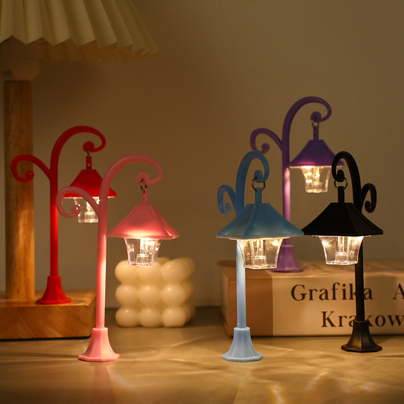 Mini-LED night lights with a micro landscape small base street lights simulated street lights model desktop decoration two-color small pendant lights