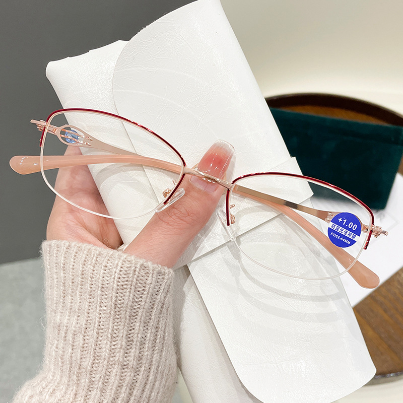 2026 New Fashion Half-Frame Reading Glasses for Women, Rhinestone-Encrusted, Ultra-Light, Anti-Blue Light, Elegant Style—Wholesale from Manufacturer