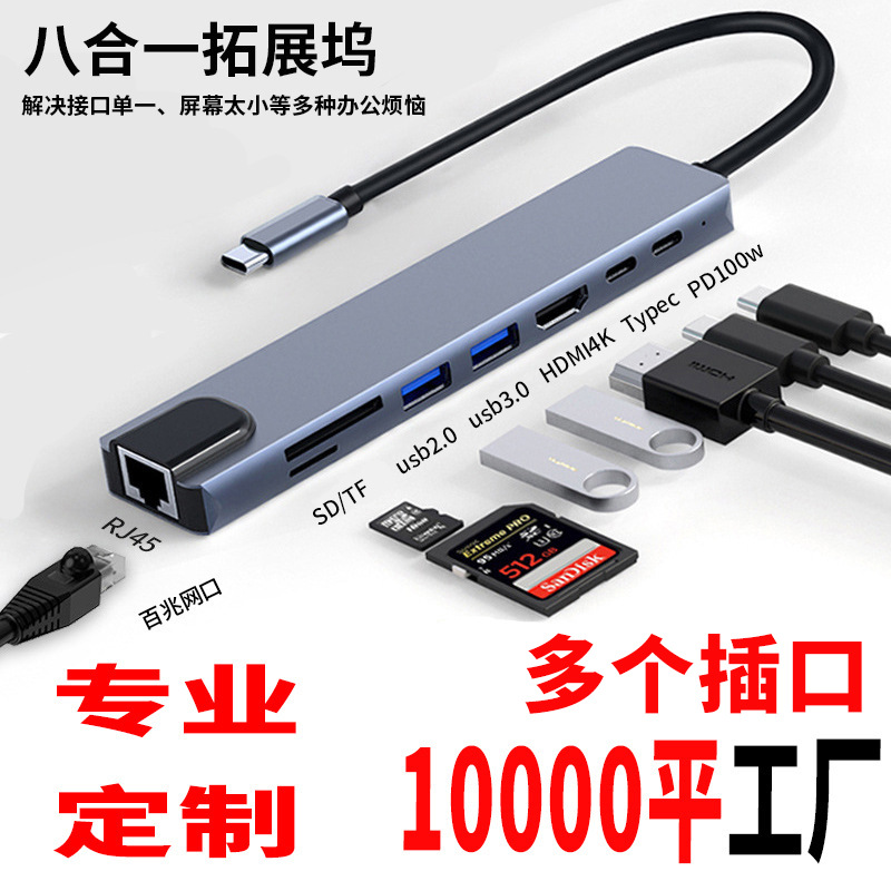typec expanding usb splitter multi-interface hdmi network wire switching connector computer converter five-in-one expanding shell