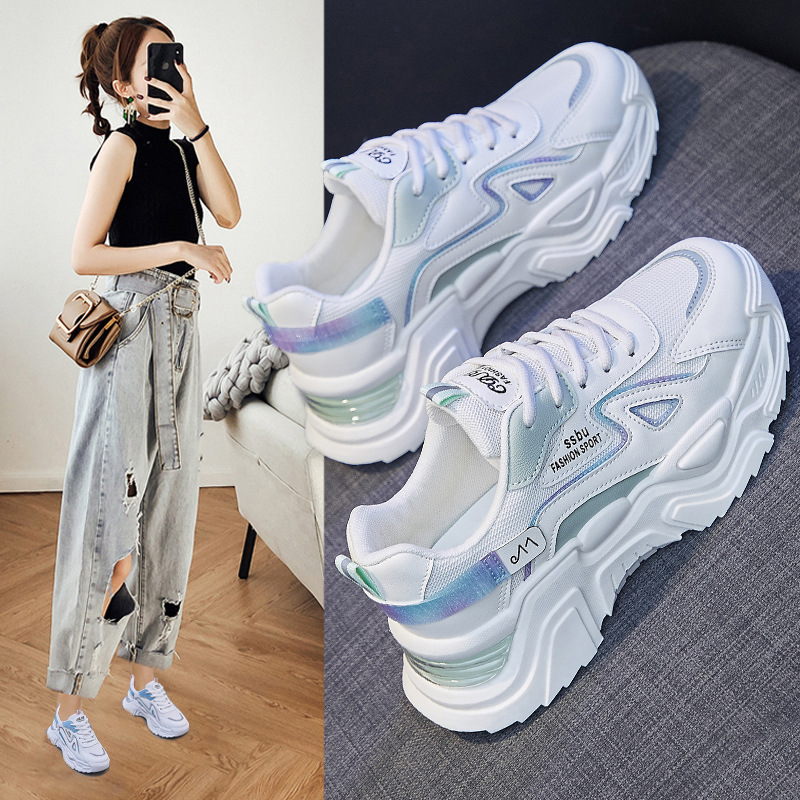 2023 Korean-Style Spring New Dad Shoes, Instagram-Trendy Lace-Up Thick-Soled Sports Casual Shoes for Students, Women's Size 2122