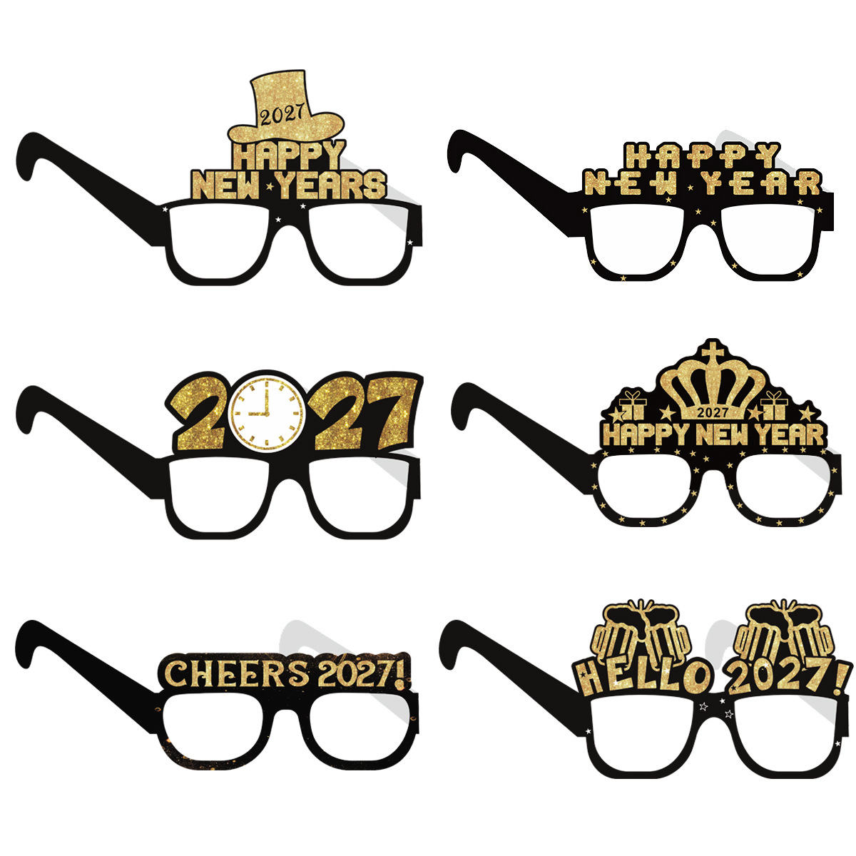 2027 New Year's party decoration New Year's school party layout funny photo glasses paper glasses wholesale customized