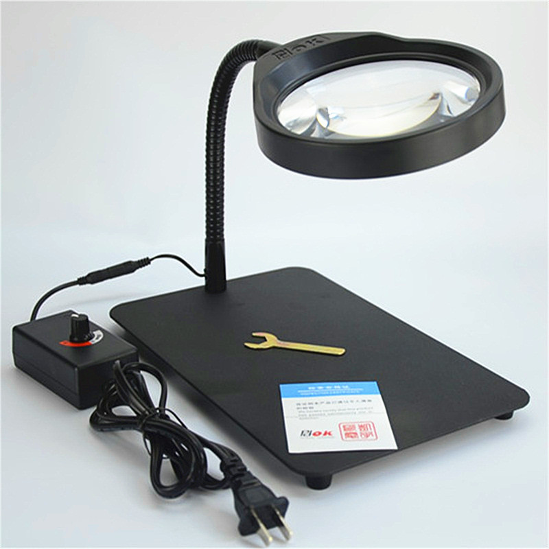 Desktop magnifying glass with LED light, PDOK, for engraving, inspection, repair, and soldering; suitable for elderly readers—PD-032C, high-definition, 10x magnification.