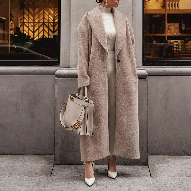 2027 European and American autumn/winter cross-border direct-sale warm coat, long-sleeve lapel plush top for women, women’s coat