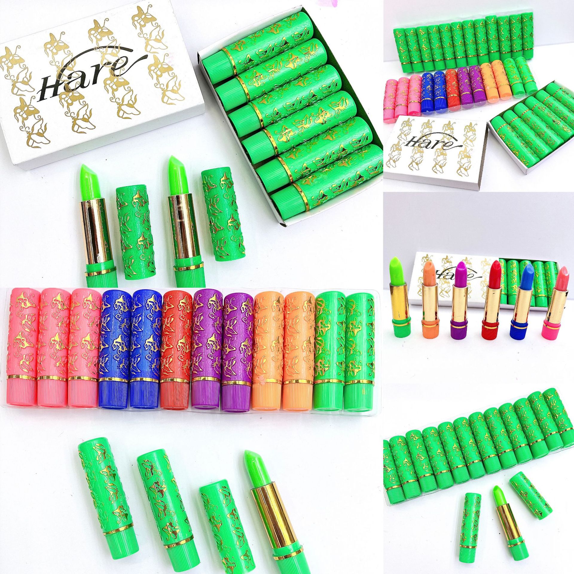 Cross-Border Best-Selling Butterfly Temperature-Change Lip Balm—Long-Lasting Moisturization, Repairing, Green-Tube Lipstick, Colorful-Tube Lipstick