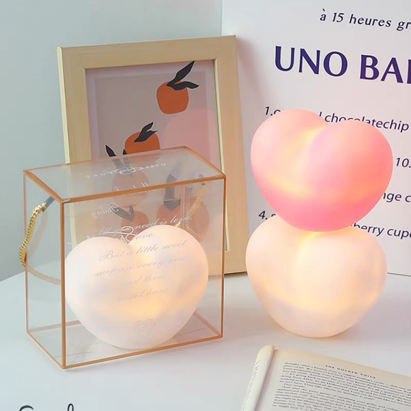 Trendy 520 Valentine’s Day cake decorations: warm white LOVE light, heart‑shaped lamp, moon lamp, dessert toppers