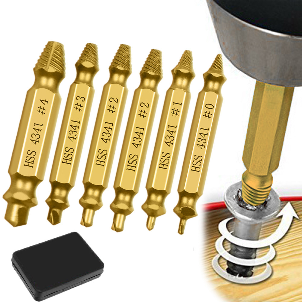 Wholesale: Golden 6-Piece Set of 4341 Screw Extractors, HSS Material, for Removing Broken Screws, with Boxed Storage