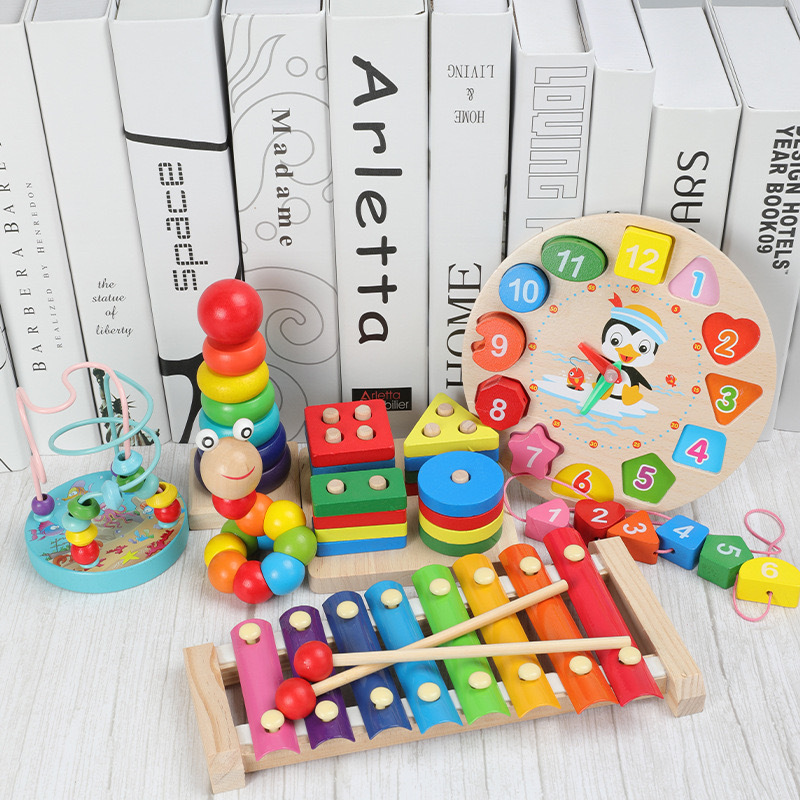 Infant and toddler educational enlightenment wooden tapping accordion octave 1-2-3 weeks 4 years old male and female early learning toy set