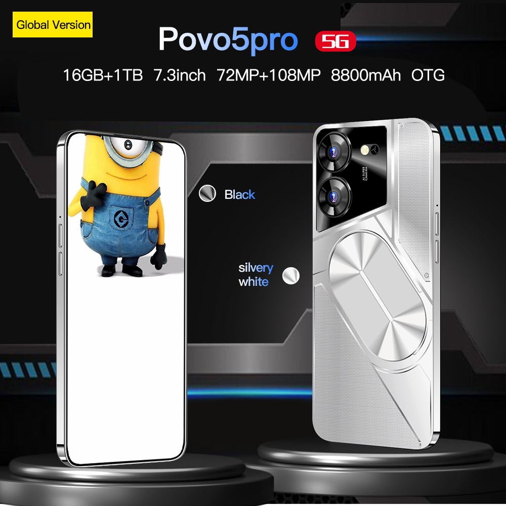 Povo5pro cross-border in-stock 4G all-network-compatible new hot-selling 6.53-inch Android smartphone, 3+32GB, dropshipping for overseas markets.