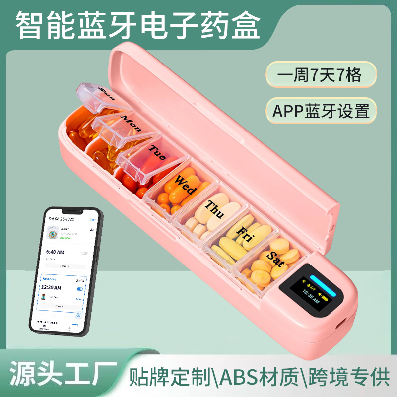 A cross-border smart e-medicine box is a multi-functional portable timed alarm clock that alerts the medicine box seven days a week