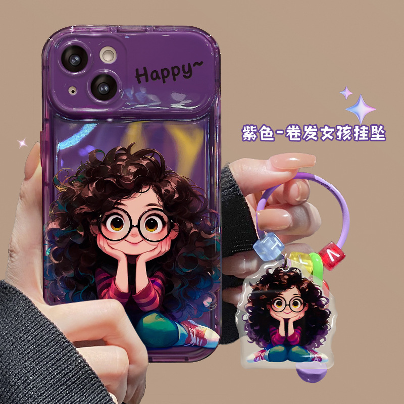 Frayed glasses girl hanging suitable for apple 16pro mobile phone iphone 15 cute cartoon 18/17 transparent