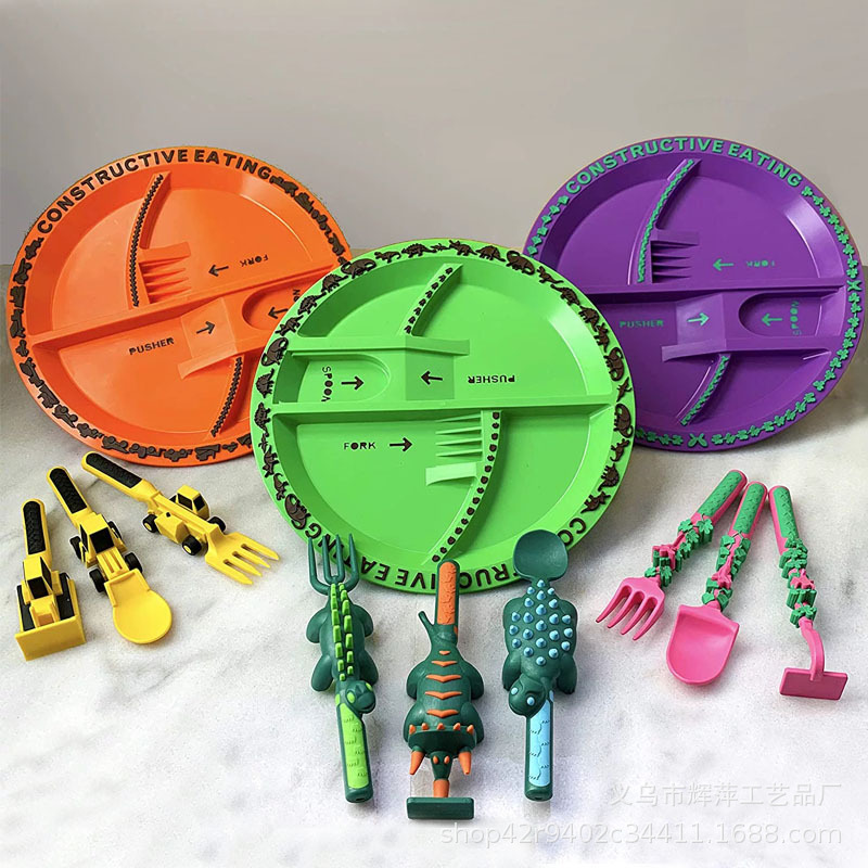 Cross-border children's tableware three sets Dinneractive car shovel fork shovel plate