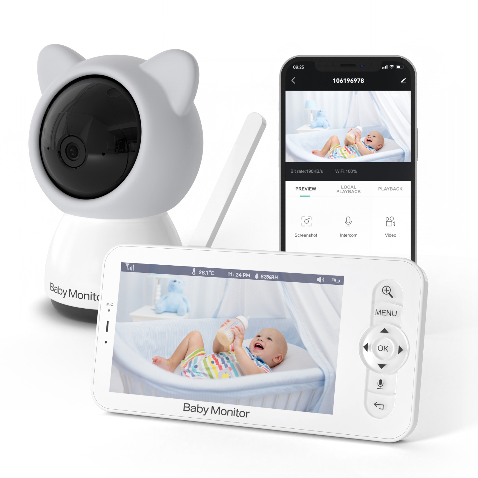 5 inch 1080P baby monitor babymonitor mobile phone with night vision wireless smart watch