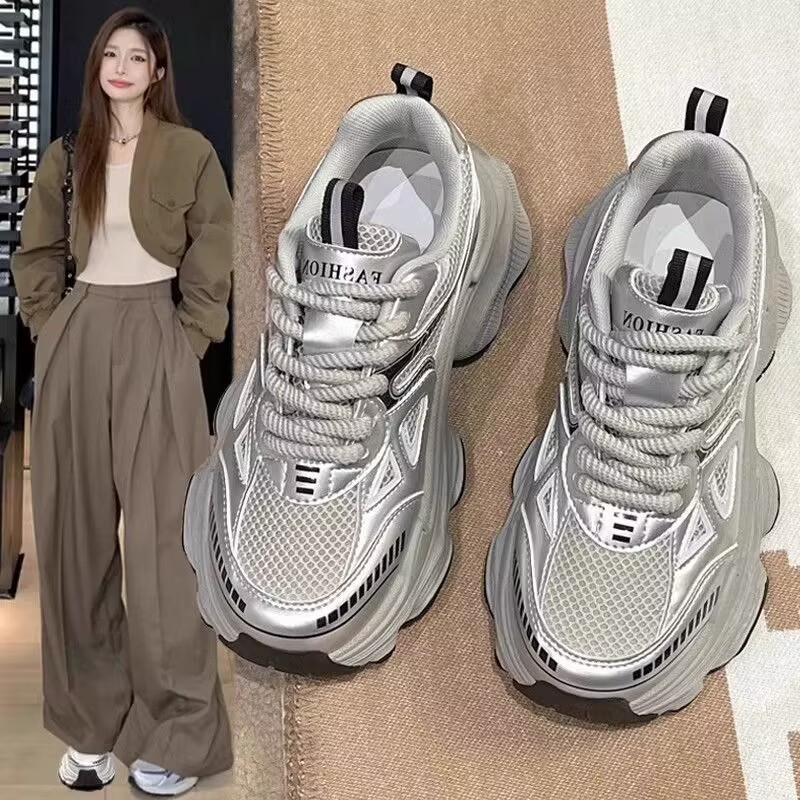 Laotian women's shoes spring/summer 2026, new thick-bottomed, high-top, breathable, lightweight and athletic casual shoes