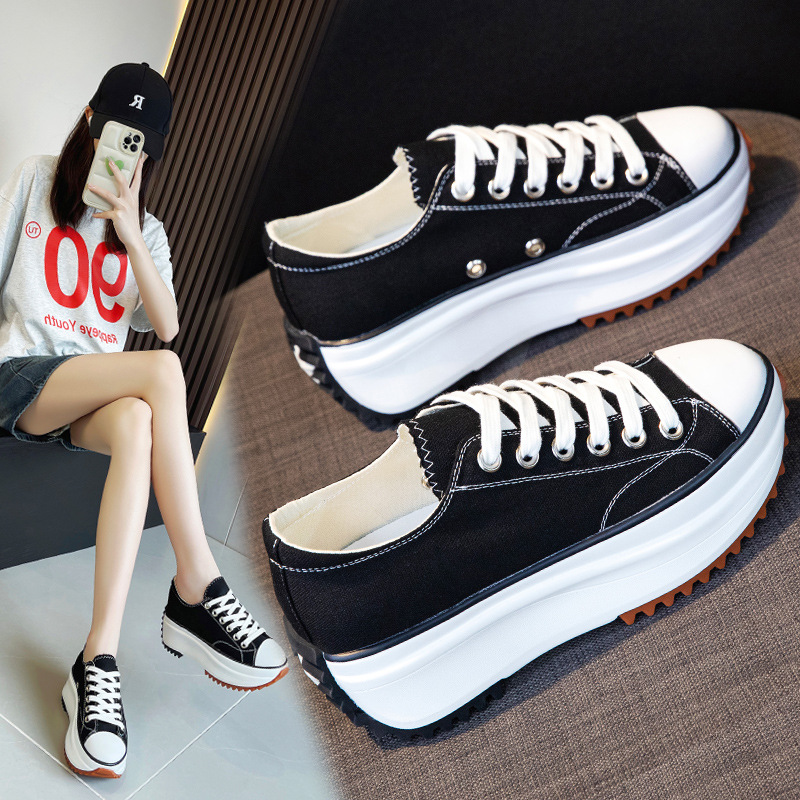 Same Style as Xiao Zhan: Thick-Soled Height-Increasing Shoes, 2025 Spring New Arrival White Sneakers, Korean-Style Platform Fashion Non-Slip Canvas Women’s Shoes