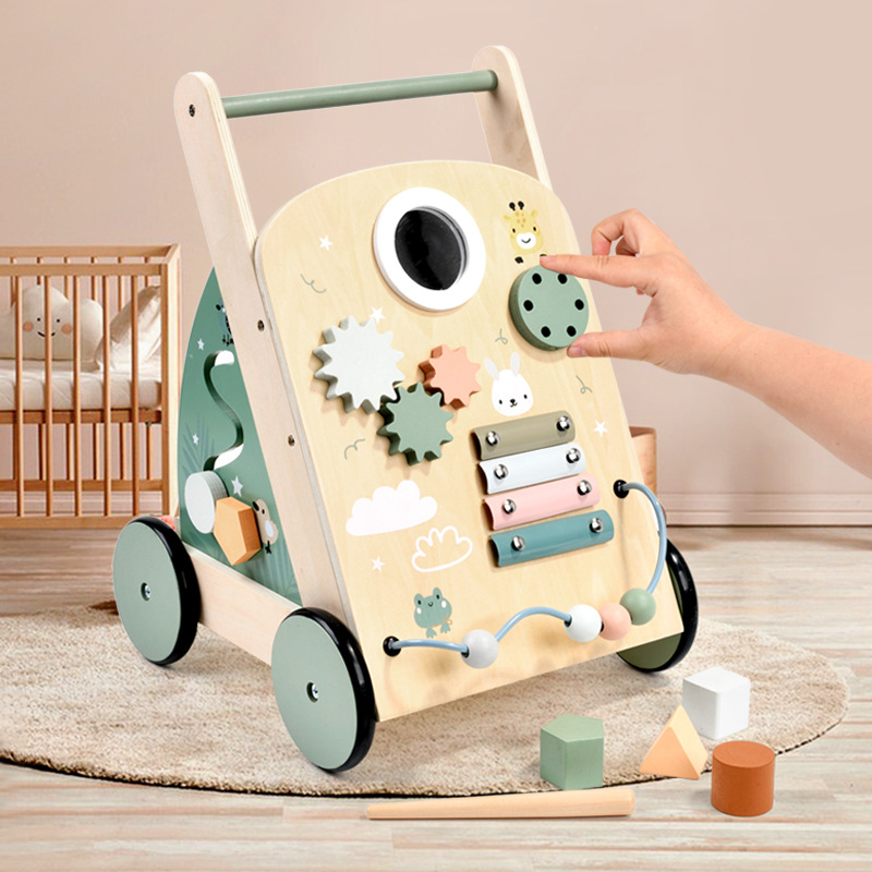 Dr. Mu Children’s Walker, Infant & Toddler Push Toy, Wooden Early Education Puzzle Playhouse Bead‑Rolling Toy