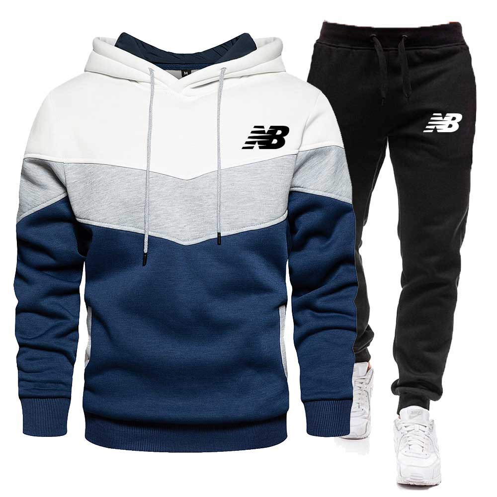 Cross-Border Foreign Trade Spring/Autumn Men’s Sportswear Set 2023 New Color-Block Pullover Hooded Sweatshirt and Long Pants Two-Piece Set