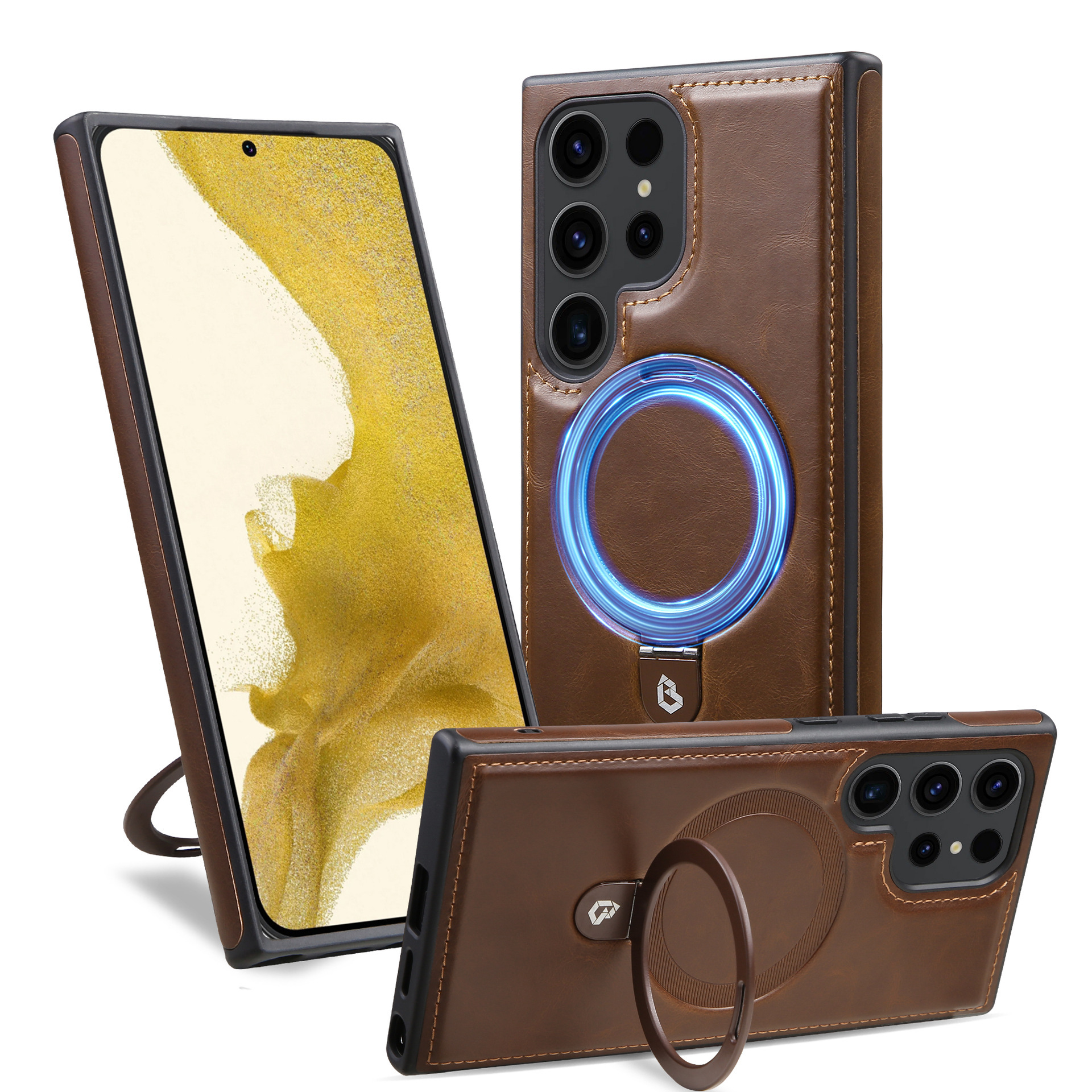 High-end leather S23+ fall protection case for Samsung S25 Ultra mounted magnetic phone housing Commercial S24+