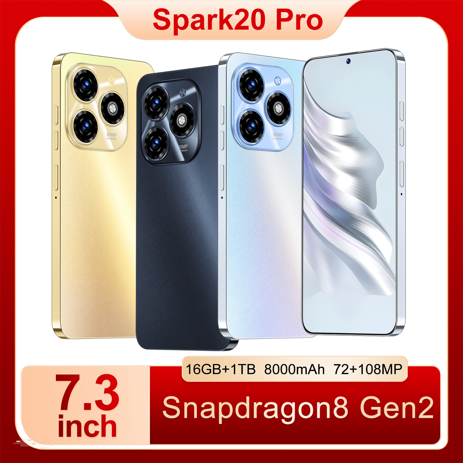Ozon cross-border mobile phone Spark20 Pro integrated device with perforated screen 16+1TB Android smartphone in stock